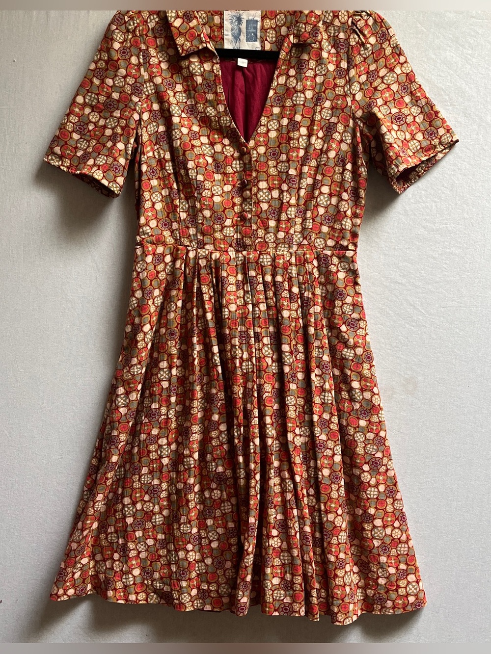 Edme & Esyllie Anthropologie Red Geometric Print Fit & Flare Dress Sz 2